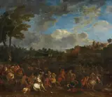 Jasper Broers, Cavalry Battle by a Village, Oil on canvas (relined)