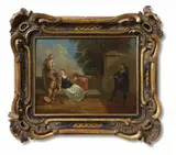 Two Scenes with Figures from the Commedia dell’arte by German School of the 18th century, Oil on panel. each, sold Mar 2014