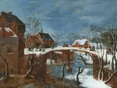 A Village in Winter by Flemish School ca. 1600, Oil on panel, sold Mar 2014