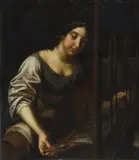 Woman at a Weaving Loom by Flemish School of the 18th century, Oil on canvas (relined), sold Mar 2014
