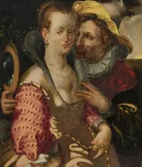 Allegory of the Sense of Sight by copy after Hendrick Goltzius, Oil on panel (parquetted), sold Mar 2014