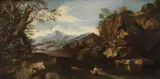 Landscape with an Angler by Italian School of the 18th century, Oil on canvas (relined), sold Mar 2014