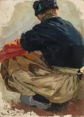 Hans von Bartels, Study of a Crouching Man, Oil on canvas (relined)
