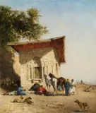 Narcisse Berchère, Rest by the Oasis, Oil on canvas, mounted on wood
