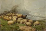 Thomas Sidney Cooper, Landscape with a Flock of Sheep, Oil on canvas, mounted on wood