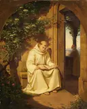 German School ca. 1840, Reading Monk, Oil on canvas