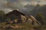 François Diday, Mountain Cabin near Frenières, Oil on canvas