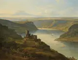 View of Maus Castle and the Loreley by attributed to Johann Jakob Diezler, Oil on panel, sold Mar 2014