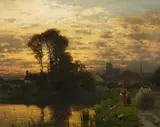 Louis Douzette, Evening Landscape with Peasants Returning from the Harvest