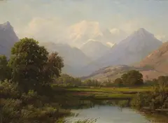 View of Mont Blanc by Jean Philippe George, Oil on canvas, sold Mar 2014