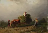 Karl Girardet, Hay Harvest beneath a Gathering Storm, Oil on panel