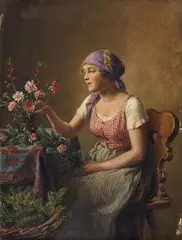 Hans Hamza, The Flower Girl, Oil on panel