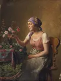 Hans Hamza, The Flower Girl, Oil on panel