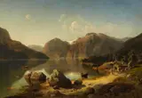 August Wilhelm Leu, Morning over a Mountainous Norwegian Landscape, Oil on canvas
