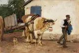 Farm with Ox Cart by Hugo Mühlig, Oil on canvas (relined), sold Mar 2014
