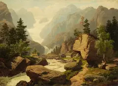 Georg Saal, Alpine Landscape with Glacier, Oil on canvas