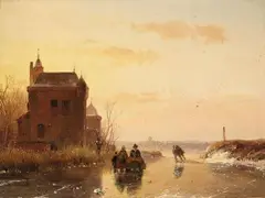 Andreas Schelfhout, Winter Landscape with a Fort, Oil on panel