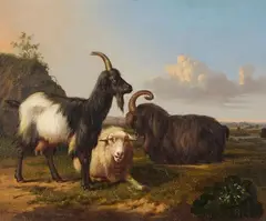Franz van Severdonck, A Sheep and Two Goats in a Meadow, Oil on canvas