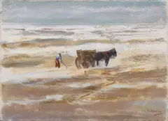 Max Liebermann, Muschelfischer mit Karren (Krevettenfischer am Strand), c. 1908, Pastel 40.5 x 55.5/