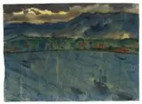 See mit Boot vor einer Berglandschaft by Emil Nolde, Watercolour and India ink on ribbed laid paper, offered Nov 2013