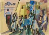 Eduard Bargheer, Prozession (San Gaetano Forio d'Ischia), Watercolour over preparatory drawing in pencil on fine laid paper