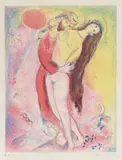 Marc Chagall, Disrobing her with his own hand, the king looked upon her body and saw it as if it were a silvern ingot ..., 1948, Colour lithograph on laid paper