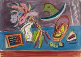 Werner Gilles, Stillleben mit Blumen, Früchten und Rechentafel