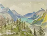 See zwischen Bergen by Erich Heckel, Watercolour and blue and black chalk on chamois-coloured ribbed laid paper with watermarks "INGRES (MADE IN ITALY)" and , offered Nov 2013