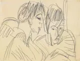 Paar. Verso: Liegendes Mädchen by Ernst Ludwig Kirchner, Circa 1912/15 and 1908, Double-sided pencil drawing on smooth chamois coloured paper, offered Nov 2013
