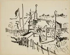 Vorstadt by Max Pechstein, Circa 1916, Pen and ink drawing on grey machine-made laid paper, offered Nov 2013