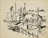 Max Pechstein, Vorstadt, Circa 1916, Pen and ink drawing on grey machine-made laid paper