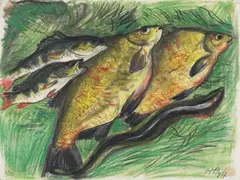 Fischstilleben by Max Pechstein, 1937, Coloured oil pastel and black chalk, offered Nov 2013