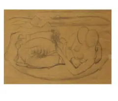 Ludwig Egidius Ronig, Liegendes Paar, Charcoal drawing 42.5/