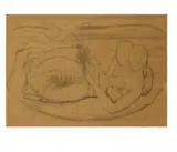 Ludwig Egidius Ronig, Liegendes Paar, Charcoal drawing 42.5/