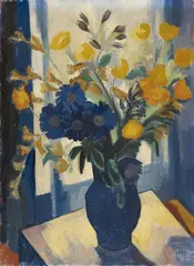 Blumenstrauß in blauer Vase by Fritz Schaefler, 1930s/1940s, Oil/egg tempera, offered Nov 2013