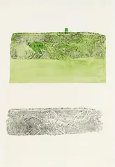 Joseph Beuys, Planting a coco-nut, 1980, woodcut and watercolour on laid paper and woodcut on laid paper. each