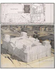 Wrapped Reichstag by Christo, 1978, Work in 2 parts: Mixed media, collaged on sturdy card, sold Nov 2013
