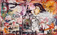 Martin von Essenbeck ist Saalgott by Jonathan Meese, 2003, Oil, collaged, on canvas, sold Nov 2013