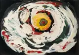 Mario Merz, Untitled, 1983, Oil and varnish with clay and snail shell collaged on heavy card