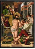 Spanish School circa 1500, THE FLAGELLATION OF CHRIST, Oil on panel (parquetted)