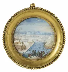 Hans Bol, WINTER LANDSCAPE, Gouache on paper on copper