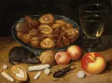 FRUIT STILL LIFE WITH MOUSE AND STAG BEETLE by studio of Georg Flegel, Oil on copper, sold Nov 2013