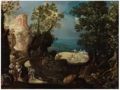 Anton Mirou, A LANDSCAPE WITH TRAVELLERS, Oil on copper