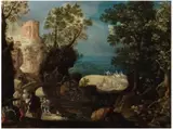 Anton Mirou, A LANDSCAPE WITH TRAVELLERS, Oil on copper