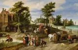 Jan Brueghel the Younger, VILLAGE LANDSCAPE WITH HORSE WATERING PLACE