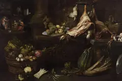 Frans Ykens, A KITCHEN STILL LIFE WITH CHRIST, MARY AND MARTHA, Oil on canvas (relined)