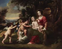 THE VIRGIN WITH CHILD, THE INFANT JOHN THE BAPTIST AND PUTTI by Jan Thomas van Ieperen, Oil on canvas (relined), sold Nov 2013