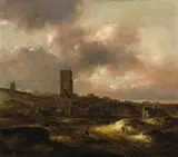 Klaes (Nicolaes) Molenaer, VIEW OF EGMONT AAN ZEE, Oil on panel. 47. x