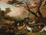 Abraham Hondius, BOAR HUNT, Oil on panel