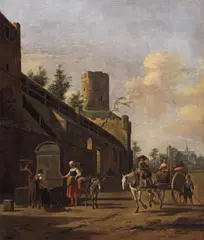 Gerrit Berckheyde, A HORSE AND CART BY SANKT PANTALEON IN COLOGNE, Oil on canvas (relined)